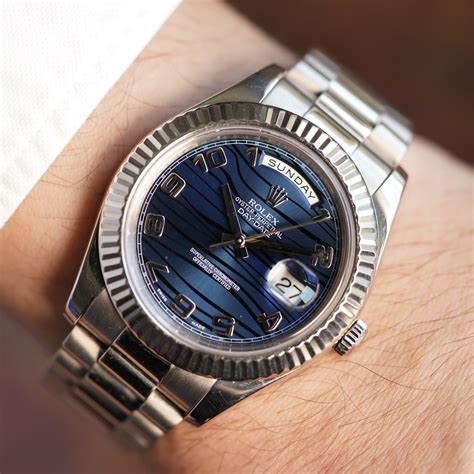 rolex day date white gold blue face|Rolex Day-Date blue dial.